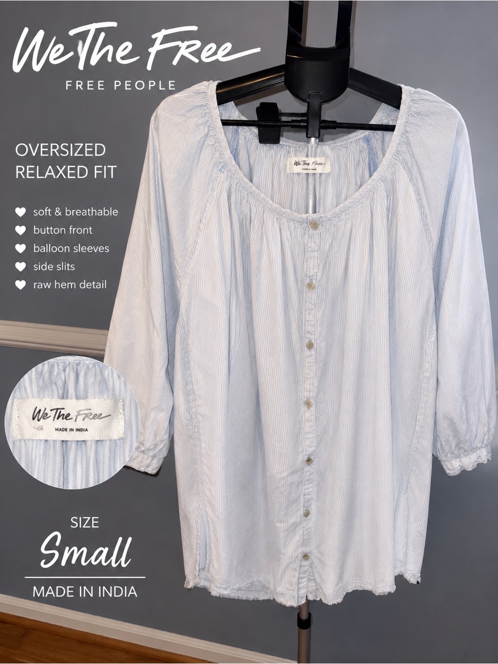 Free People We The Free Pinstripe Button Front Boho top/  Small(oversized)